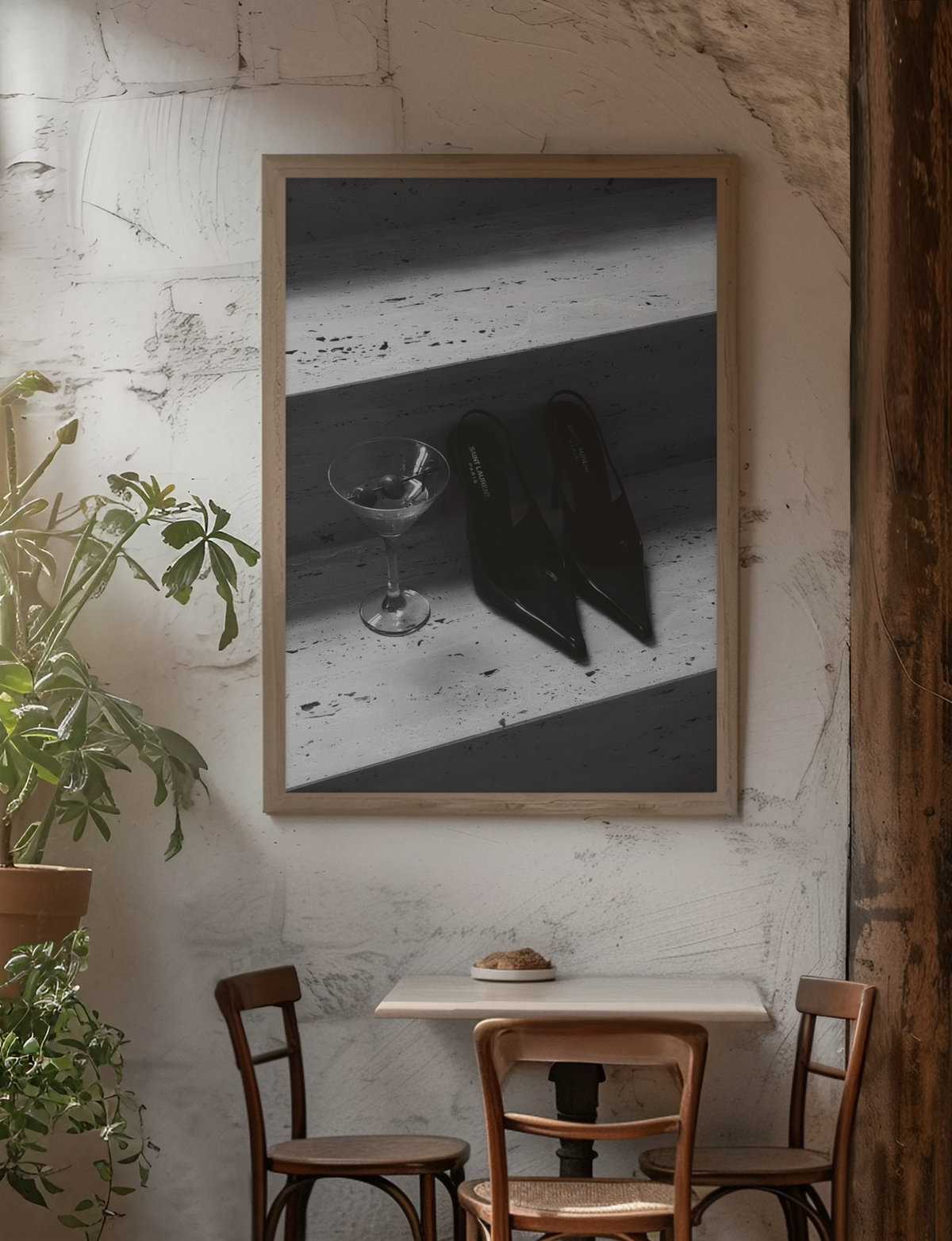 Vintage 90s Heel Shoes & Martini On Stairs Wall Art | Y2K Girly Fashion Bedroom Lover Wall Mount
