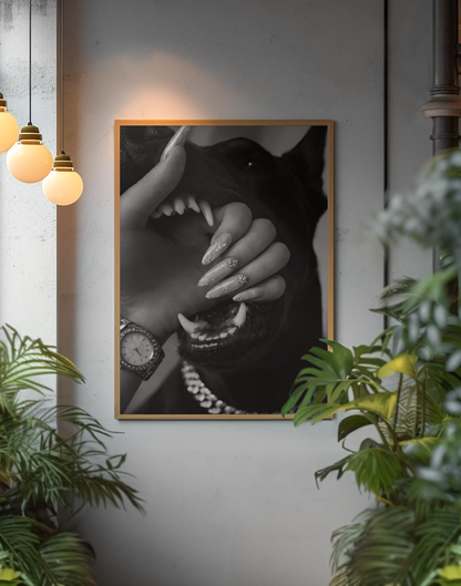 Glamour Rich Guard Dog Portrait Wall Art | Aesthetic Modern House Luxury Bedroom Poster