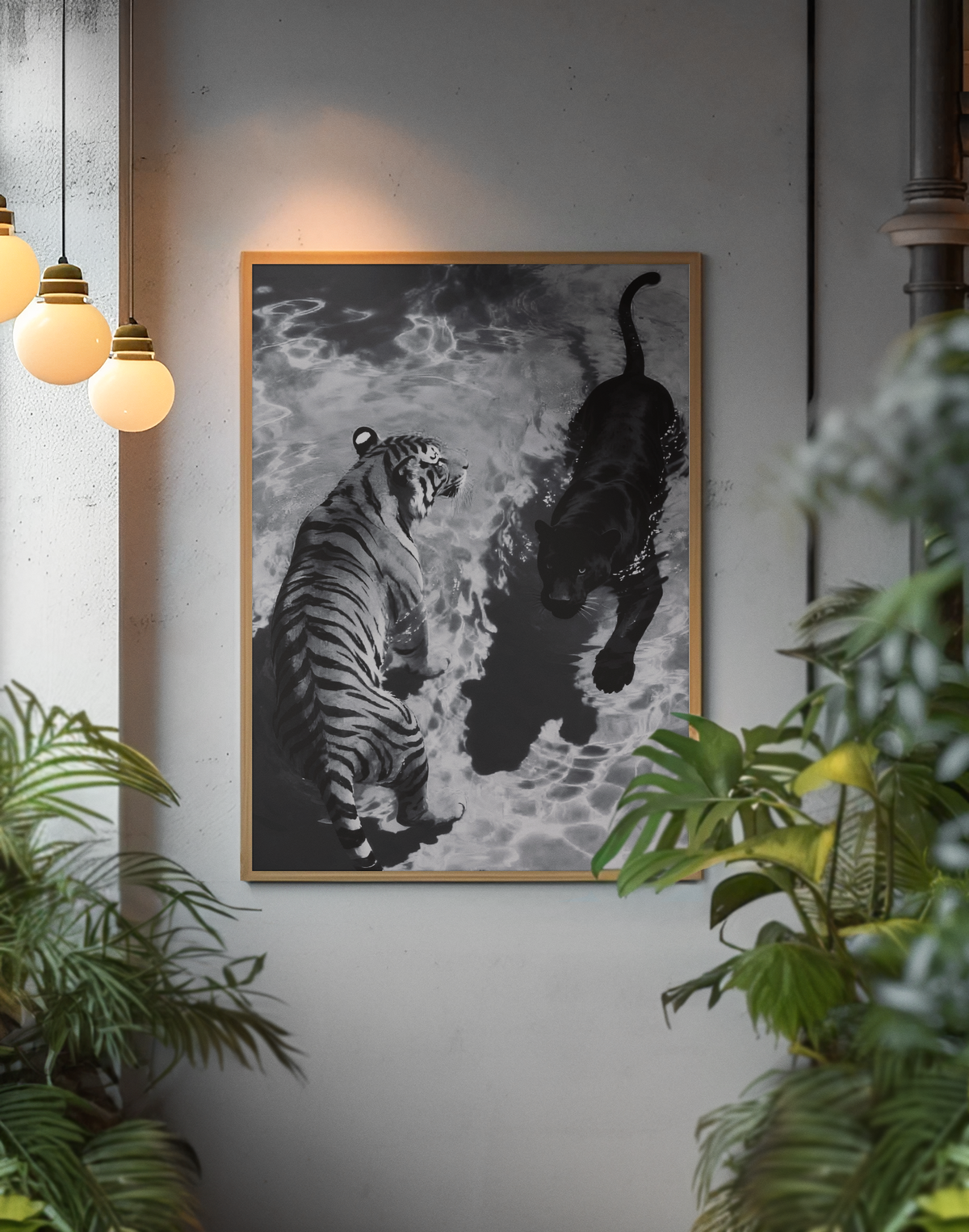 Essential Tiger & Black Panther Wall Mount | Bold Wild Life Fashion Illustration Print