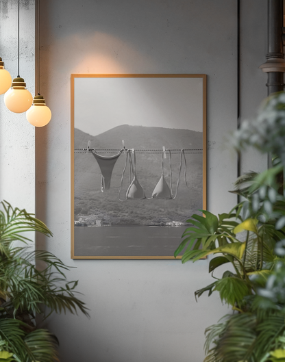 Vintage Bikini Hang Drying On Beach Aesthetics Decor | Gift For Her, Coastal Summer Dorm Poster