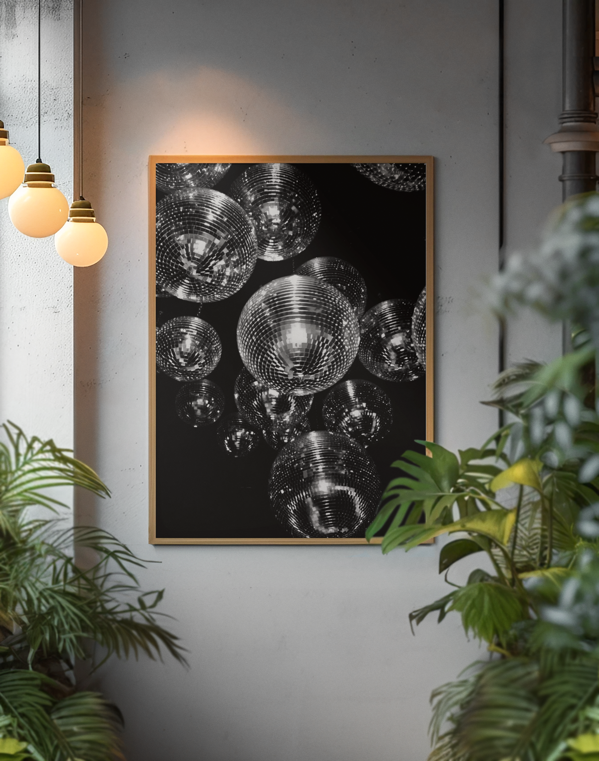Vintage 90s Disco Balls Aesthetics Room Wall Mount | Minimalistic Black & White Celebration Night Poster