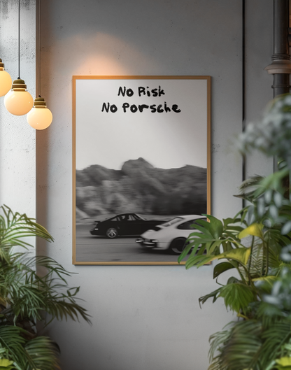 Minimalistic No Risk, No Porsche Quote Saying Wall Mount | Timeless Luxury Boys Room Decor