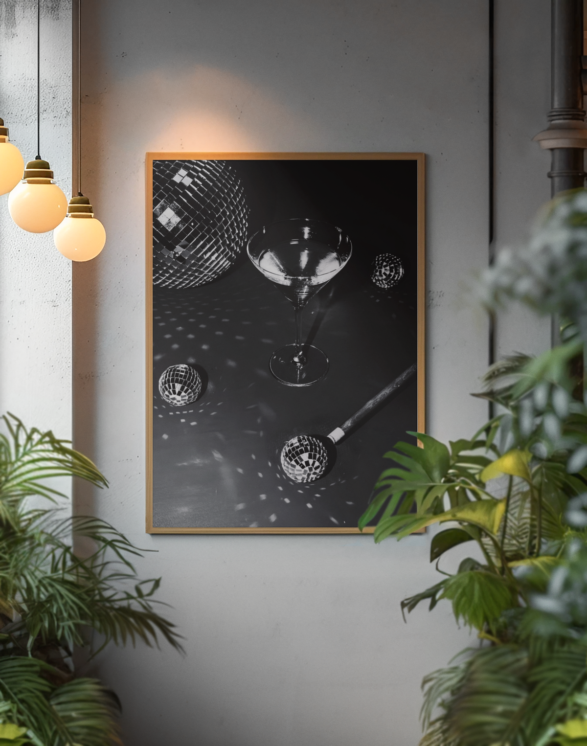 Elegant Martini Drink On 8 Ball Pool Wall Mount | Minimalistic Disco Balls Aesthetics Fashion Poster