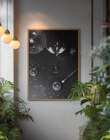 Elegant Martini Drink On 8 Ball Pool Wall Mount | Minimalistic Disco Balls Aesthetics Fashion Poster
