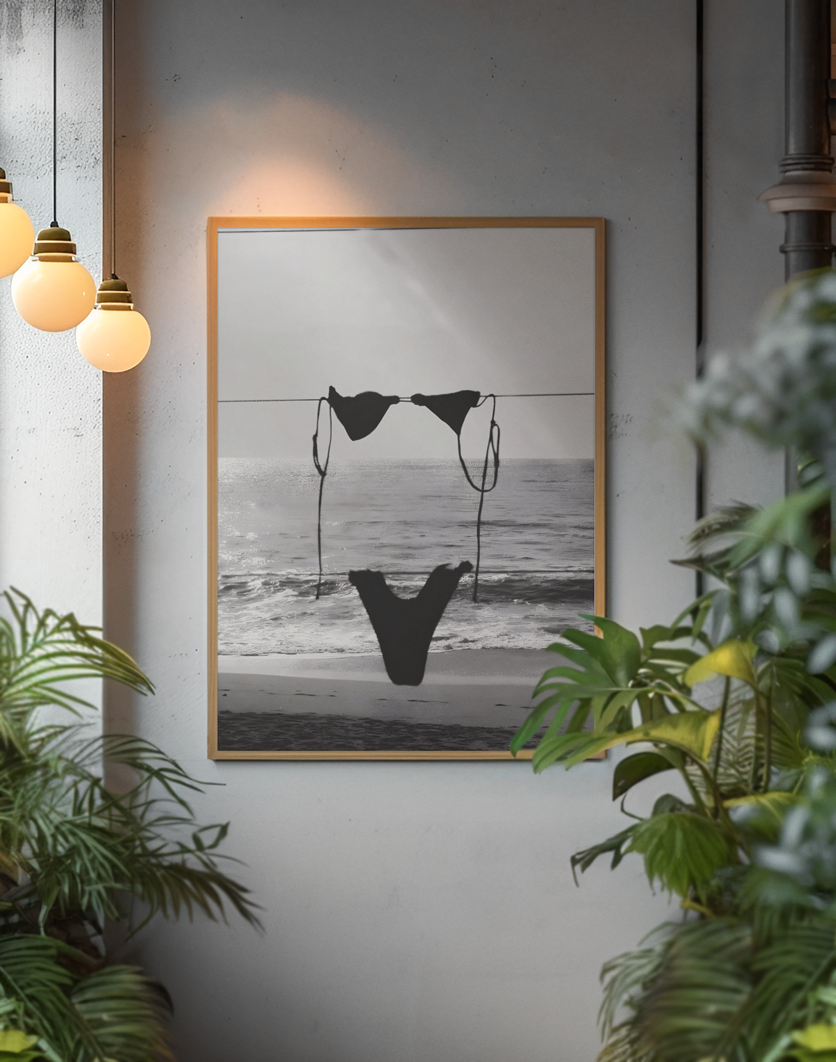 Vintage Hanging Bikini On Beach Wall Art | Coastal Girly Summer Aesthetics Room Decor