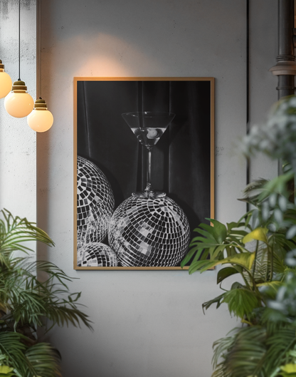 Minimalistic Martini On Disco Ball Luxury Aesthetics Print | Elegant Fashion Living Room Decor