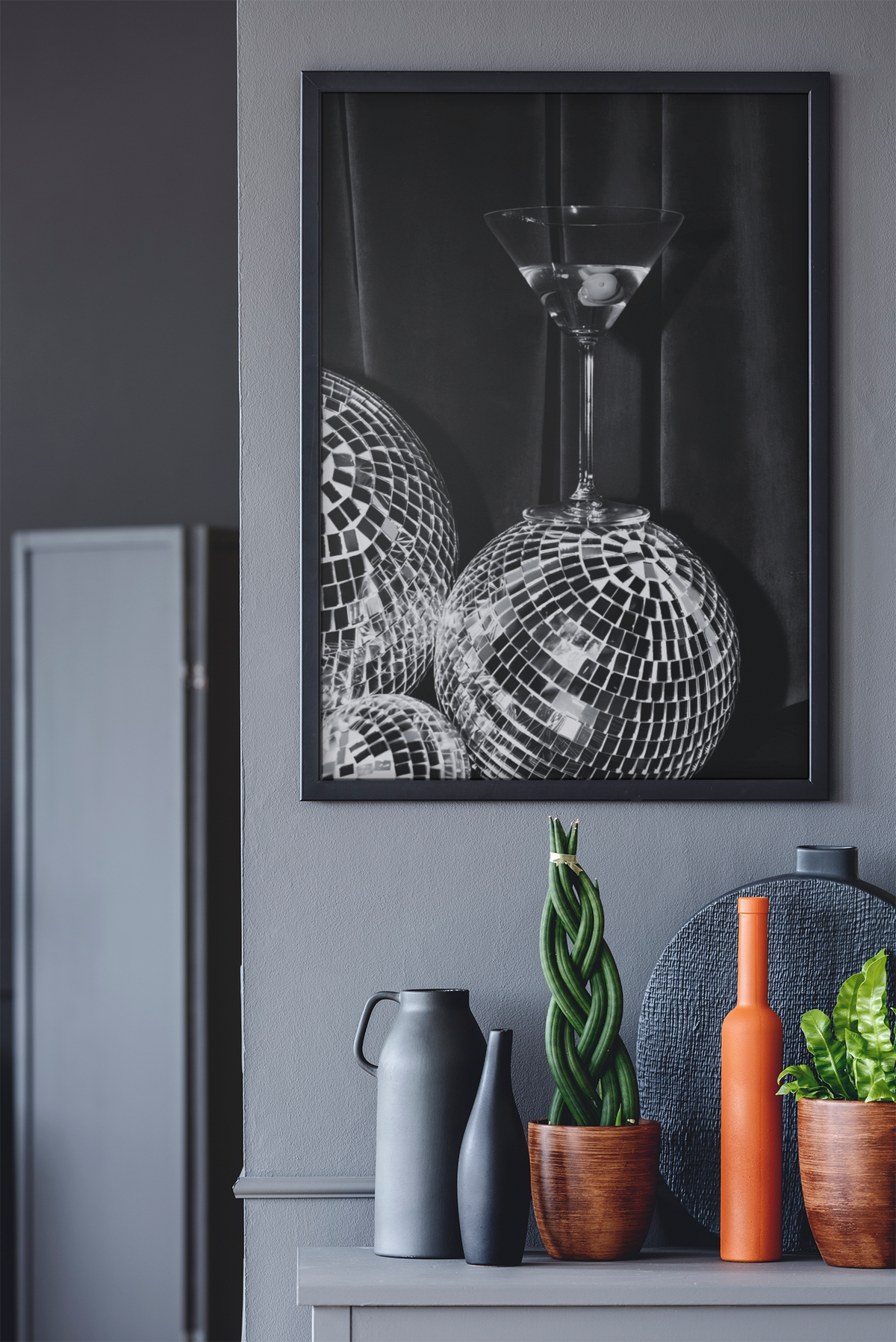Minimalistic Martini On Disco Ball Luxury Aesthetics Print | Elegant Fashion Living Room Decor