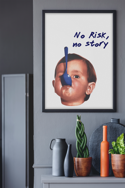 Kühnes „No Risk, No Story“-Wandbild | Ästhetische Y2K-Statement-Zimmerdekoration
