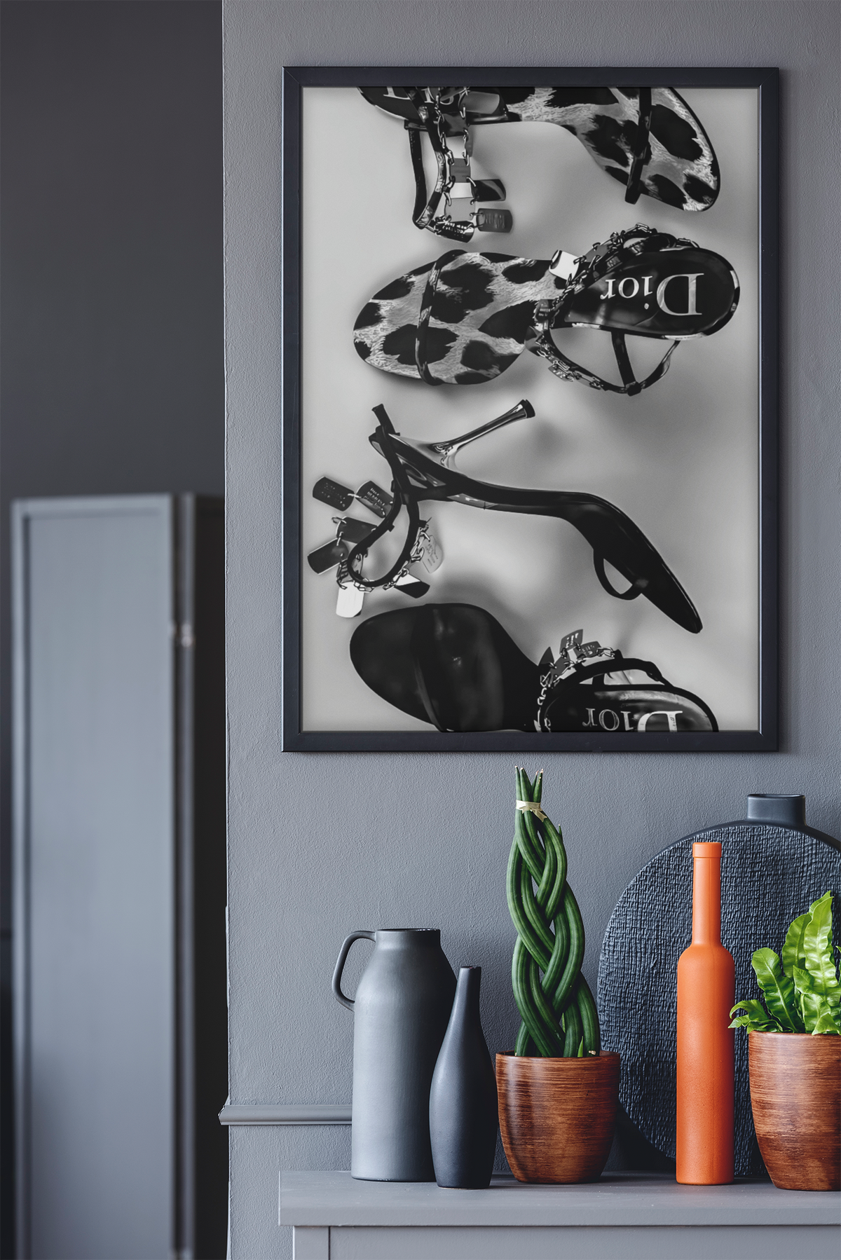 90s Vintage Chic Designer Heel Shoes Poster | Timeless Living Room Luxury Illustration Decor