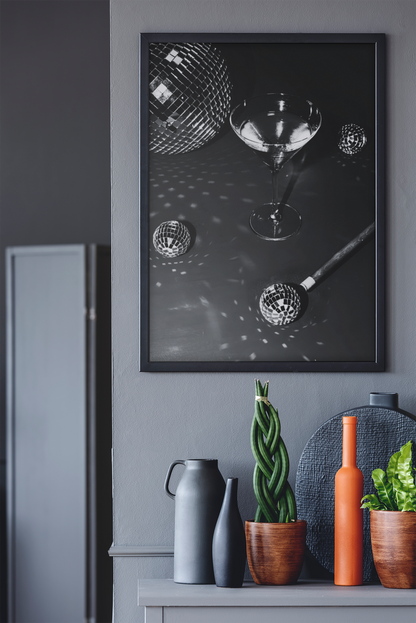 Elegant Martini Drink On 8 Ball Pool Wall Mount | Minimalistic Disco Balls Aesthetics Fashion Poster