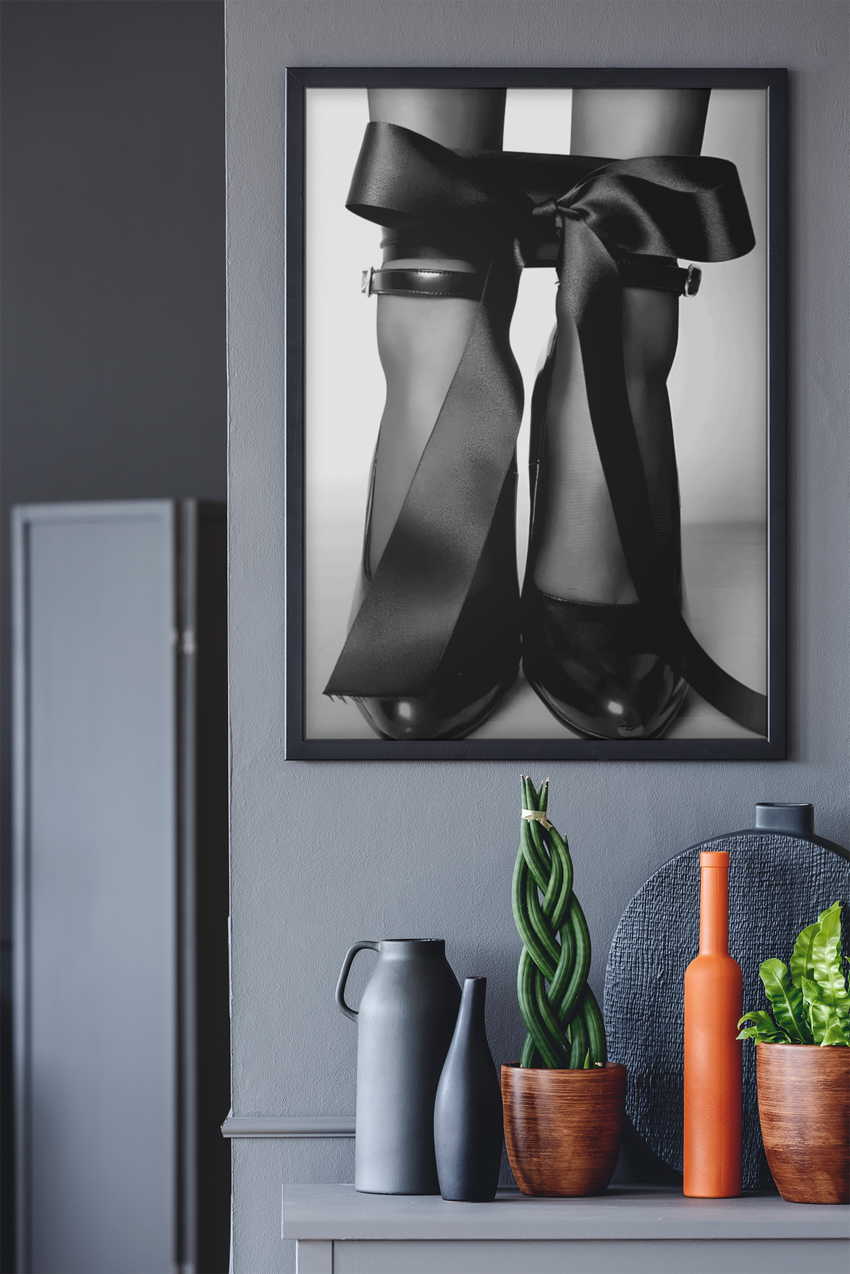 Elegante Designer-High-Heels mit Schleife Wandkunst | Mädchenhafte Mode-Zimmerdekoration