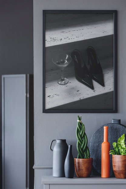 Vintage 90s Heel Shoes & Martini On Stairs Wall Art | Y2K Girly Fashion Bedroom Lover Wall Mount