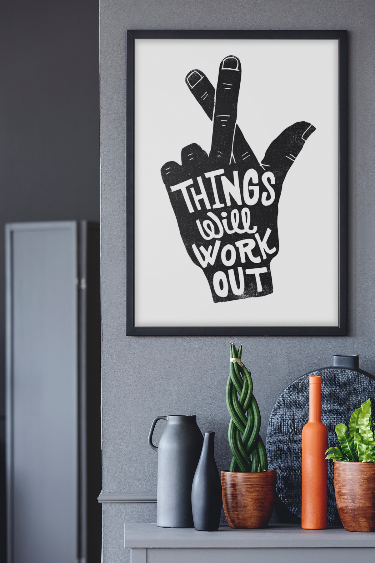 Things Will Work Out Fingers Crossed Poster | Y2K Black and White Fashion Decor