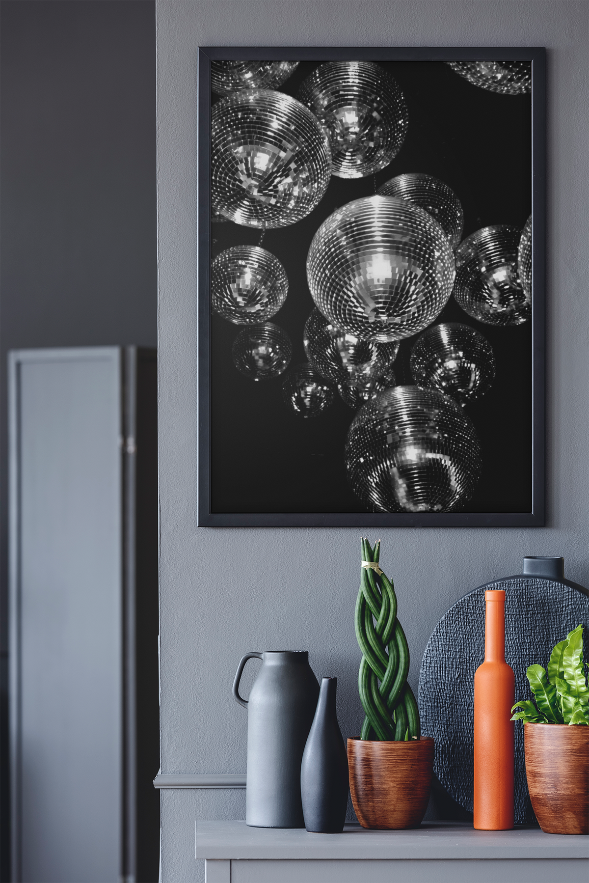 Vintage 90s Disco Balls Aesthetics Room Wall Mount | Minimalistic Black & White Celebration Night Poster