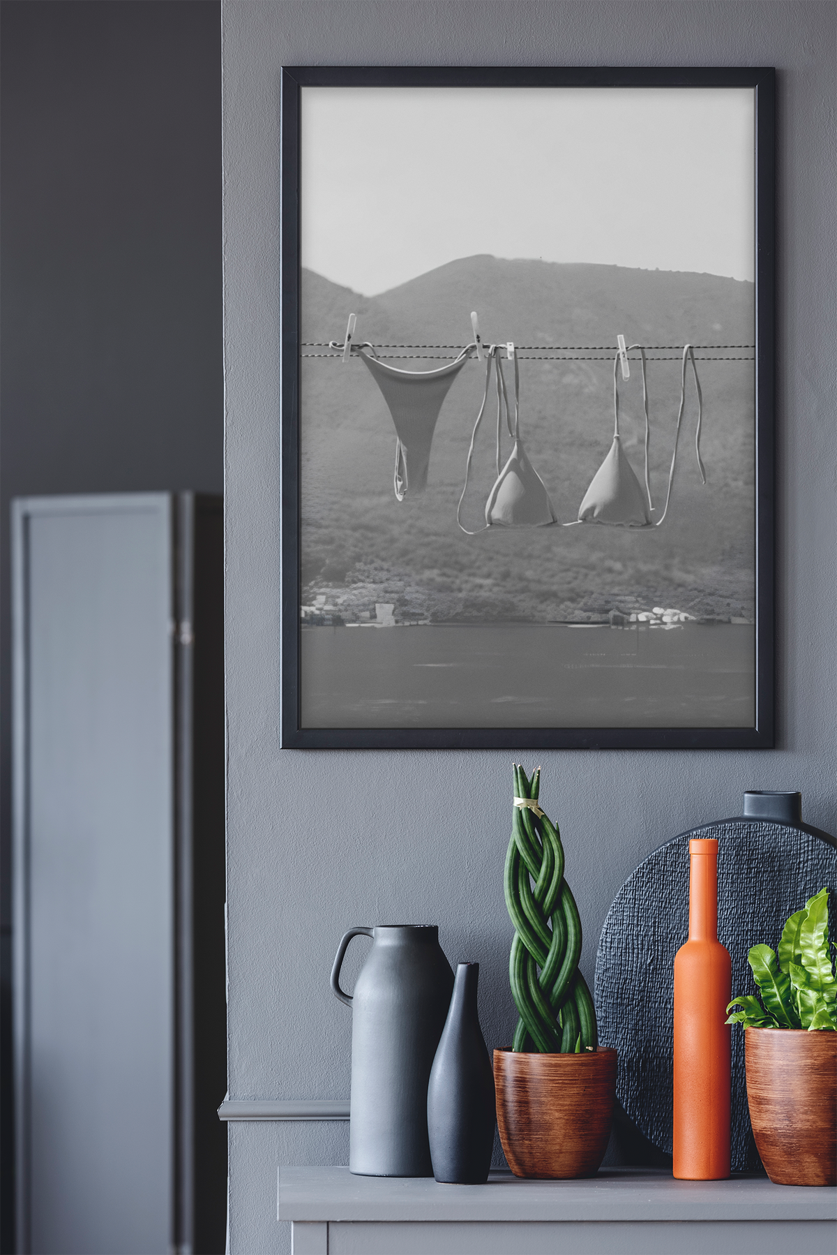 Vintage Bikini Hang Drying On Beach Aesthetics Decor | Gift For Her, Coastal Summer Dorm Poster