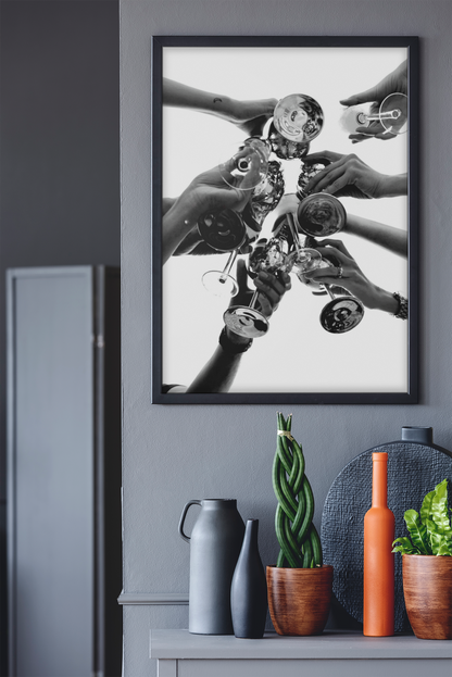 Essential Champaigne Glasses Celebration Wall Art | Timeless Girly Black & White Room Decor