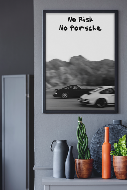 Minimalistic No Risk, No Porsche Quote Saying Wall Mount | Timeless Luxury Boys Room Decor