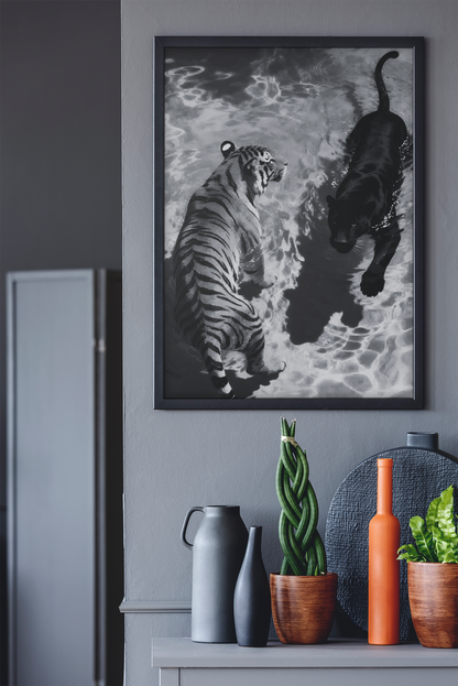 Essential Tiger & Black Panther Wall Mount | Bold Wild Life Fashion Illustration Print