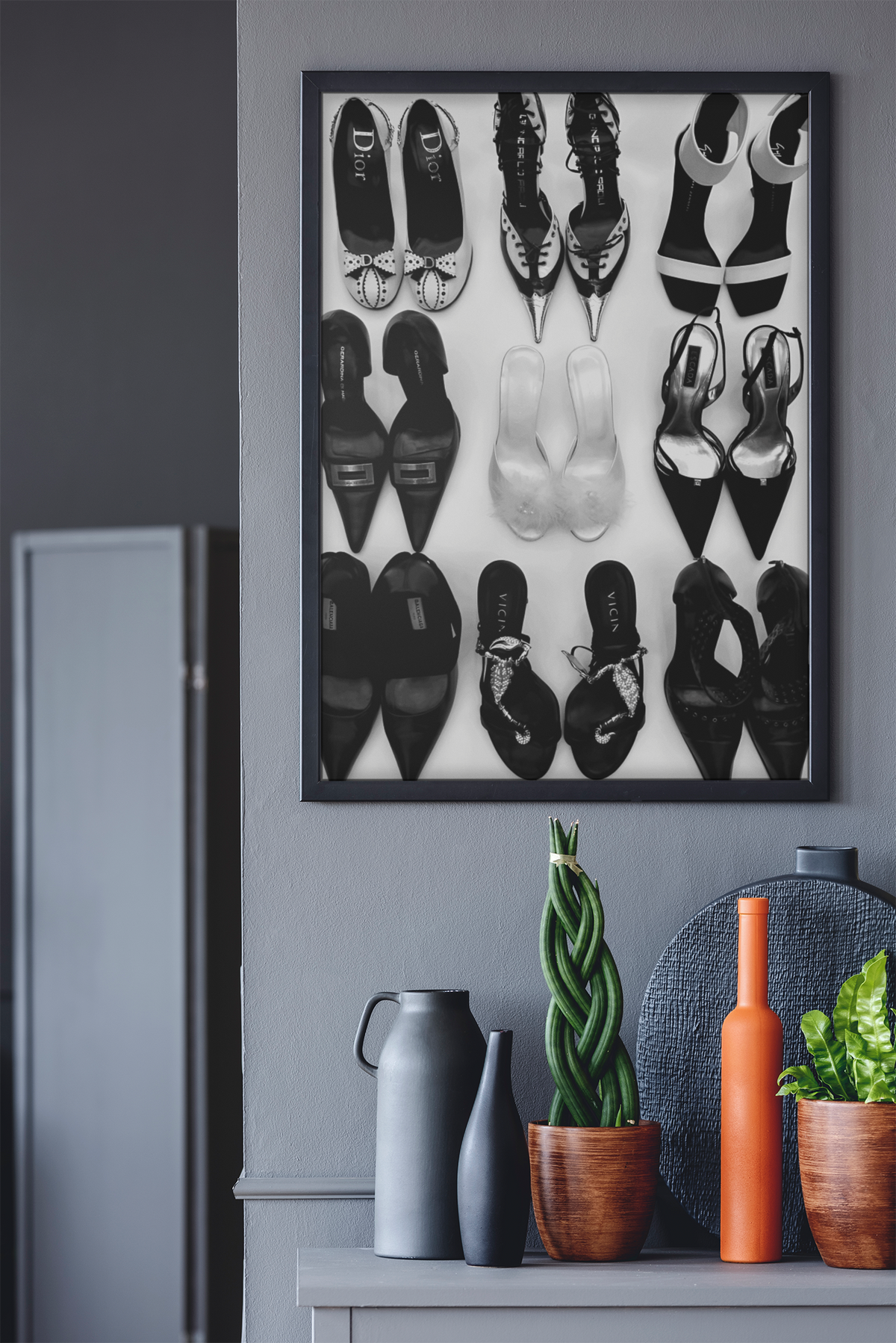 Girly Designer Heels Illustration Wall Art | Vintage Luxury Life Style Fashion Decor