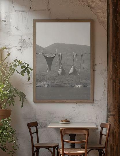Vintage Bikini Hang Drying On Beach Aesthetics Decor | Gift For Her, Coastal Summer Dorm Poster