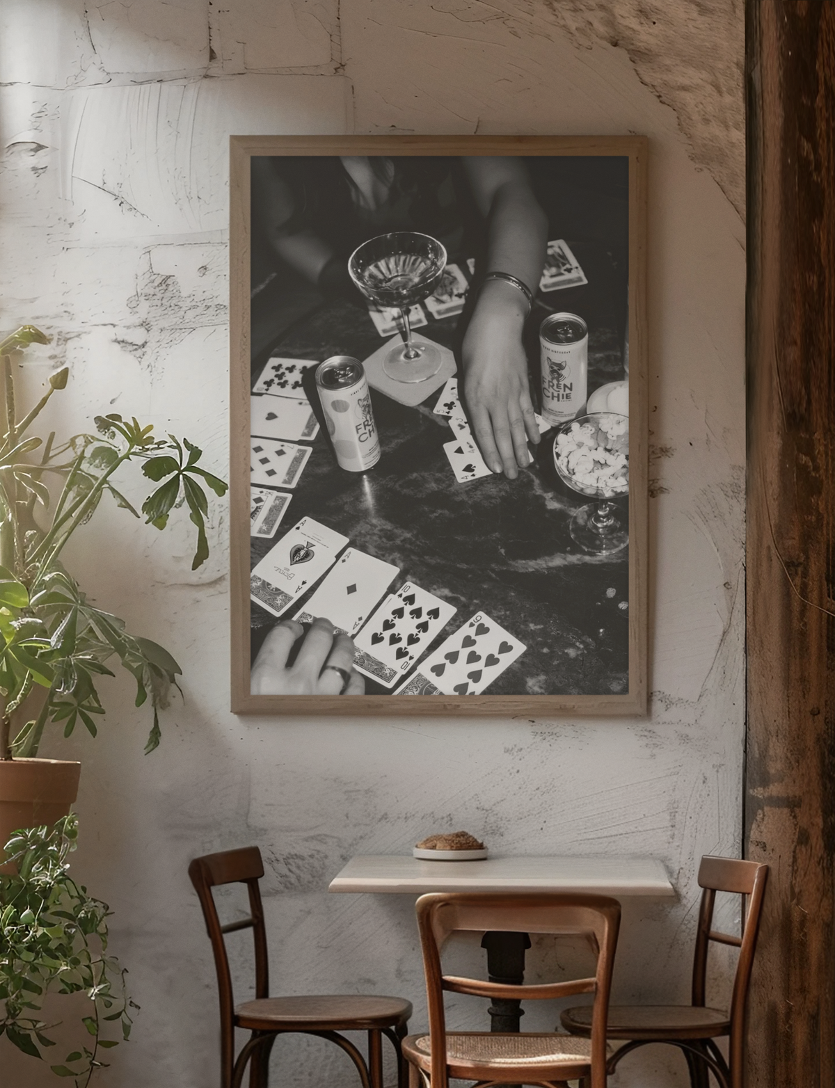 Vintage Cards Game On Bar Table Wall Mount | Timeless 90s Essentials Celebration Fashion Print