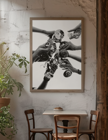 Essential Champaigne Glasses Celebration Wall Art | Timeless Girly Black & White Room Decor