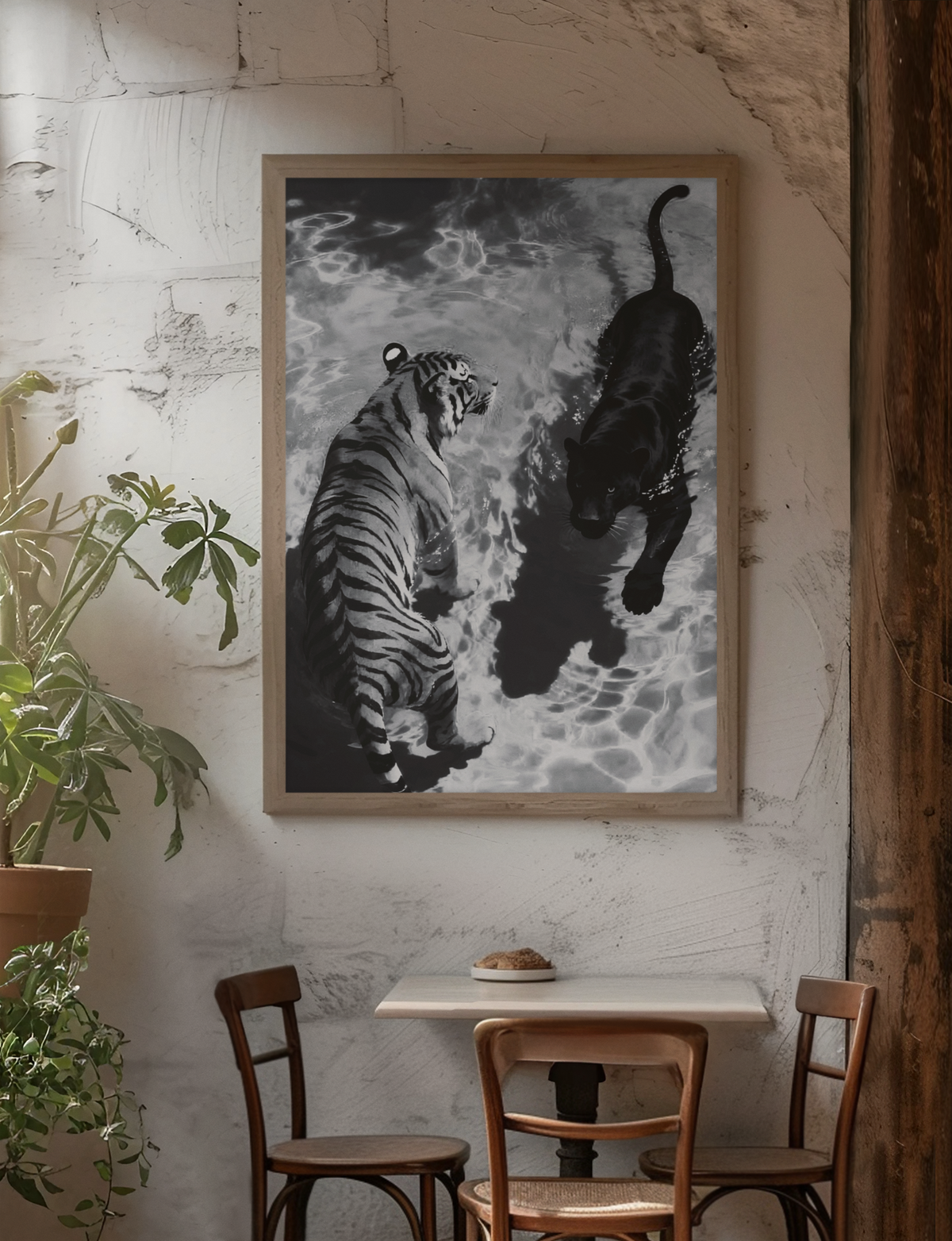 Essential Tiger & Black Panther Wall Mount | Bold Wild Life Fashion Illustration Print