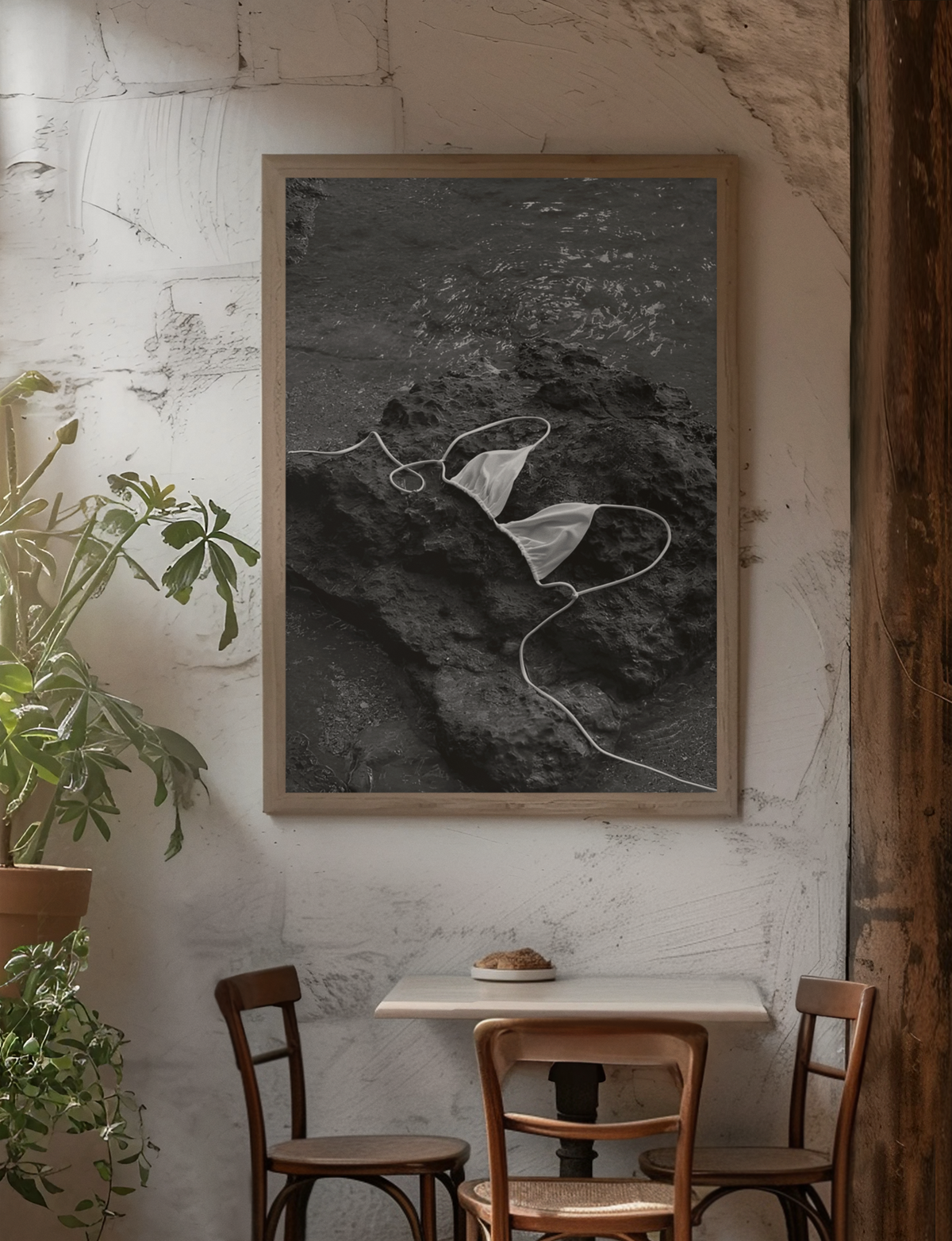 Endless Bikini Top On Beach Rocks Wall Art | Y2K Girly Apartment Fashion Print