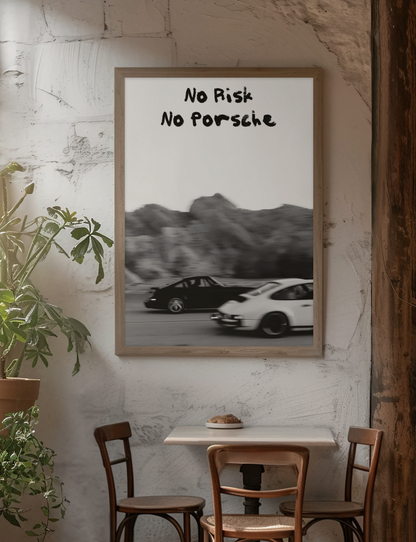 Minimalistic No Risk, No Porsche Quote Saying Wall Mount | Timeless Luxury Boys Room Decor