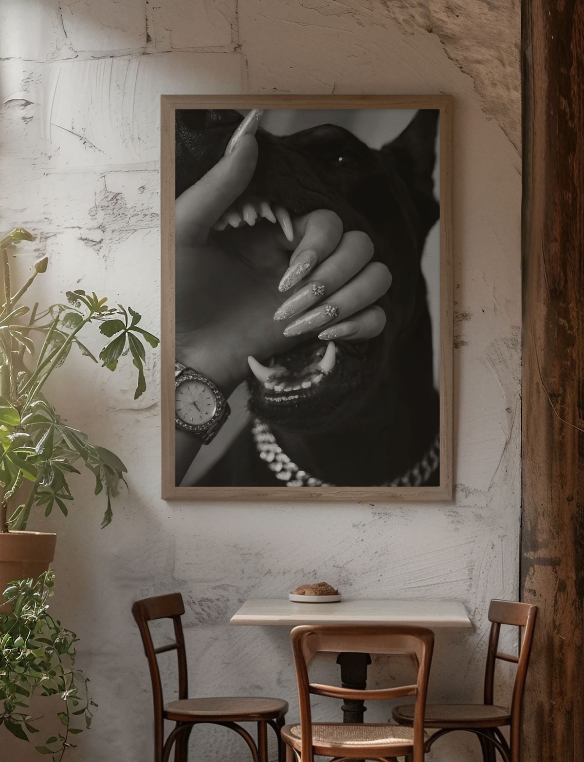 Glamour Rich Guard Dog Portrait Wall Art | Aesthetic Modern House Luxury Bedroom Poster