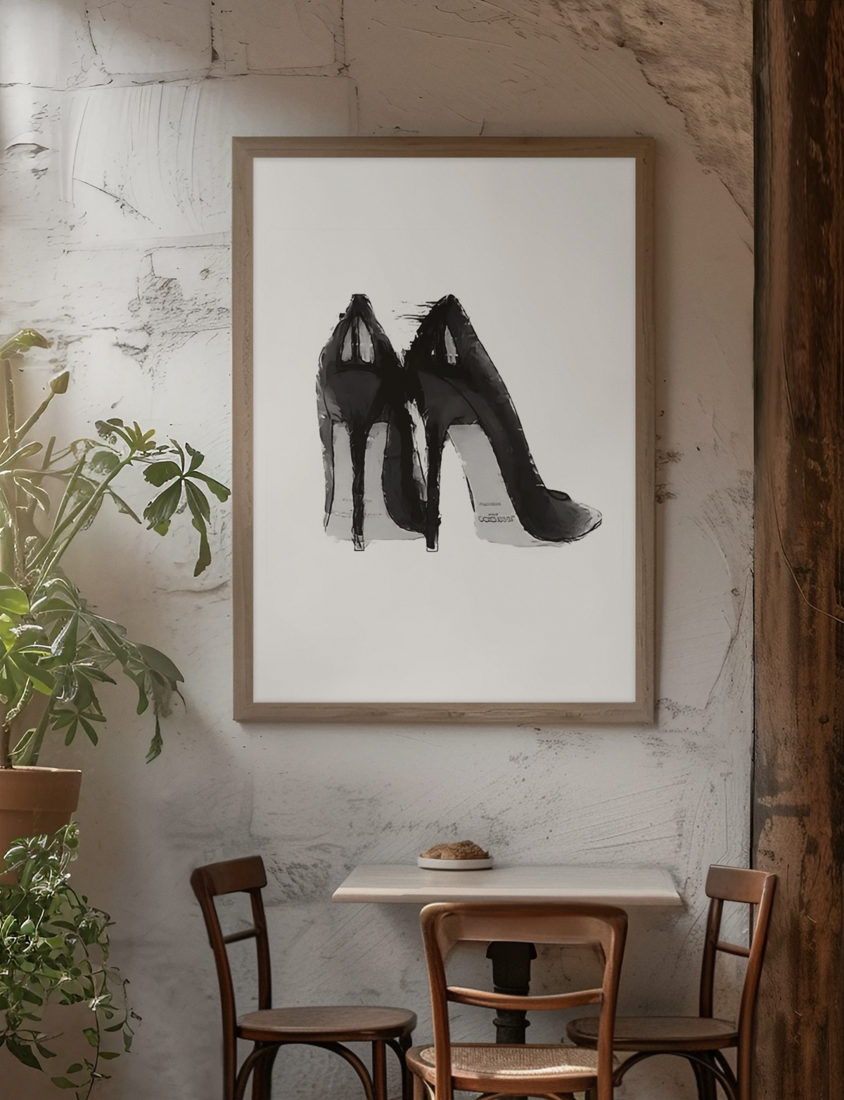 Illustrated Black & White Fashion Heel Shoes Room Decor | Y2K Feminine 90s Style Wall Art