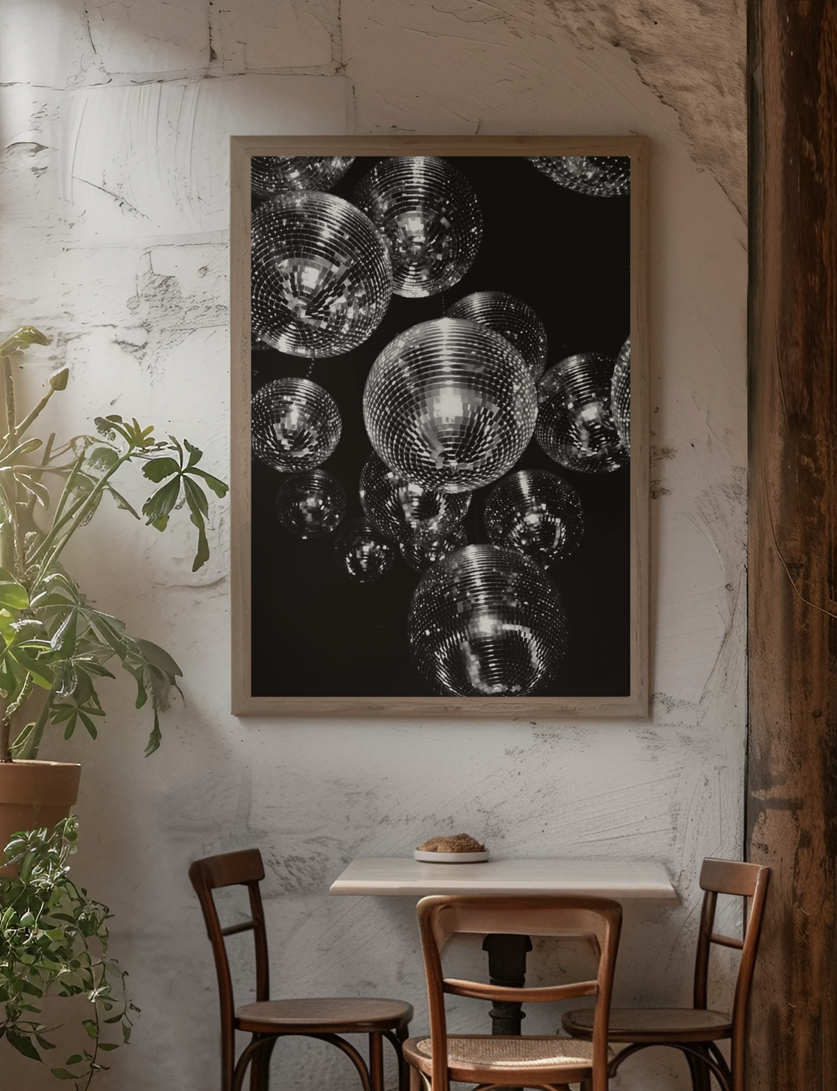 Vintage 90s Disco Balls Aesthetics Room Wall Mount | Minimalistic Black & White Celebration Night Poster