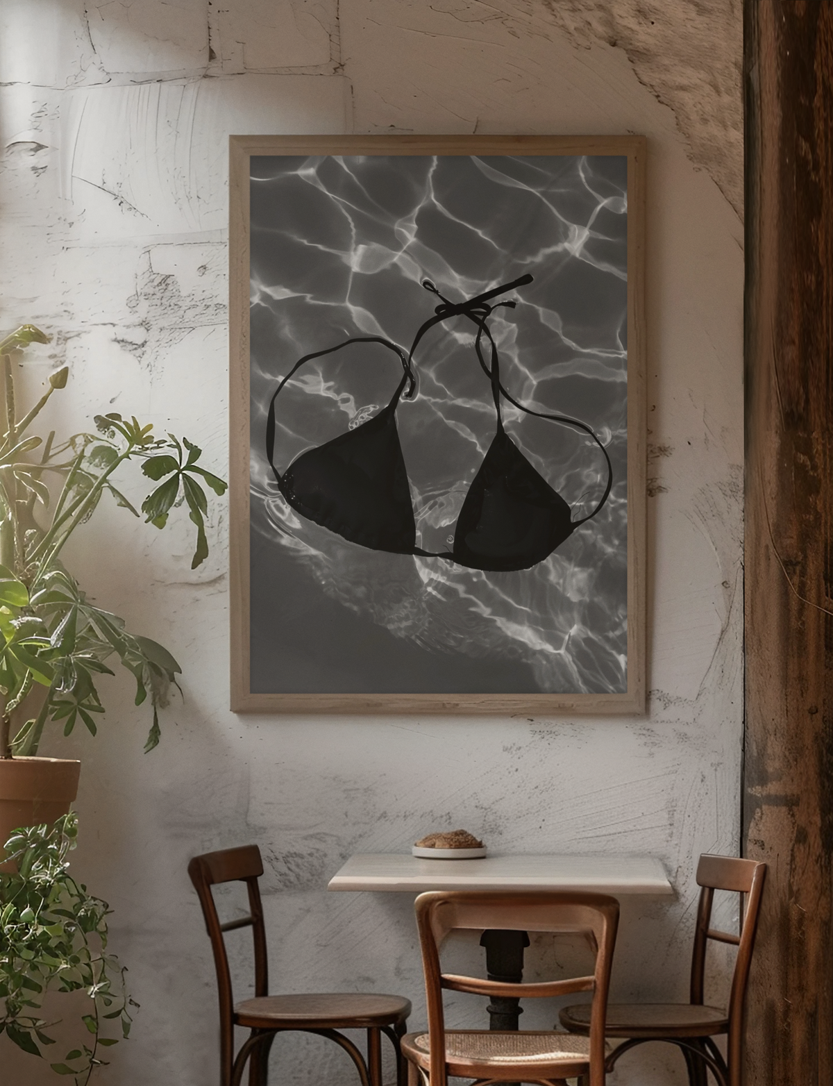 Minimalistic Bikini Top Loose In Ocean Wall Art | Y2K Modern House Chic Art Bedroom Decor