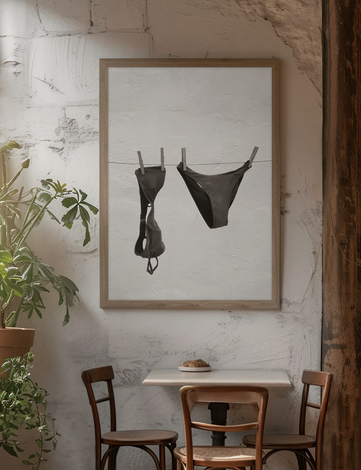 Aesthetic Beach Bikini Illustration Wall Mount | Vintage 90s Feminine Room Poster