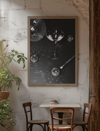 Elegant Martini Drink On 8 Ball Pool Wall Mount | Minimalistic Disco Balls Aesthetics Fashion Poster