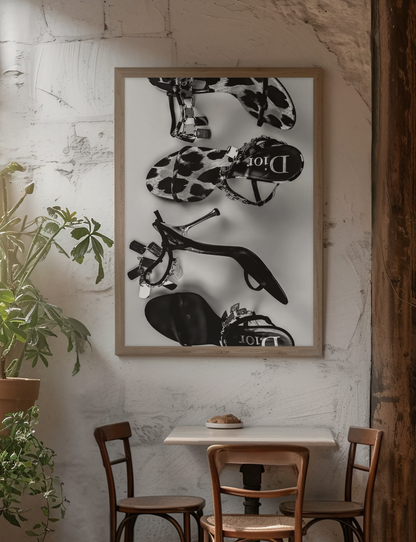 90s Vintage Chic Designer Heel Shoes Poster | Timeless Living Room Luxury Illustration Decor