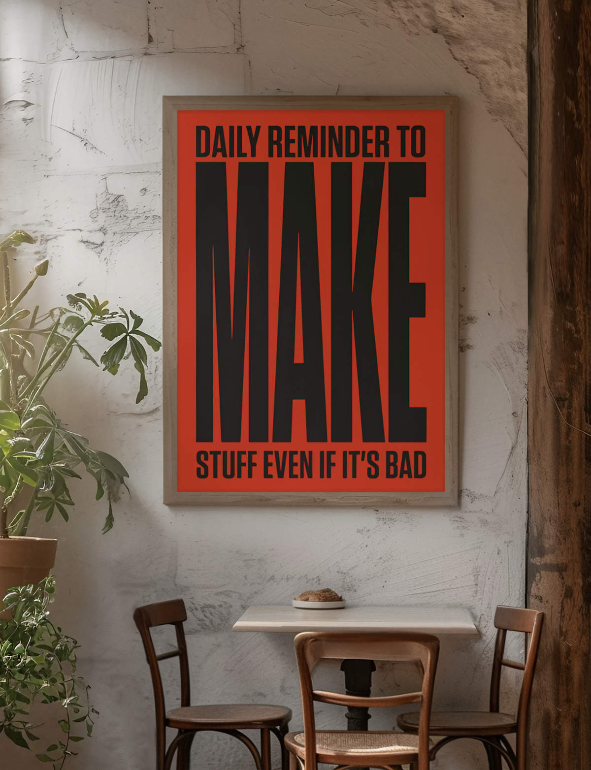 Daily Reminder To Make Stuff Even If It's Bad Quote Wal Art | Bold Red & Black Fashion Poster