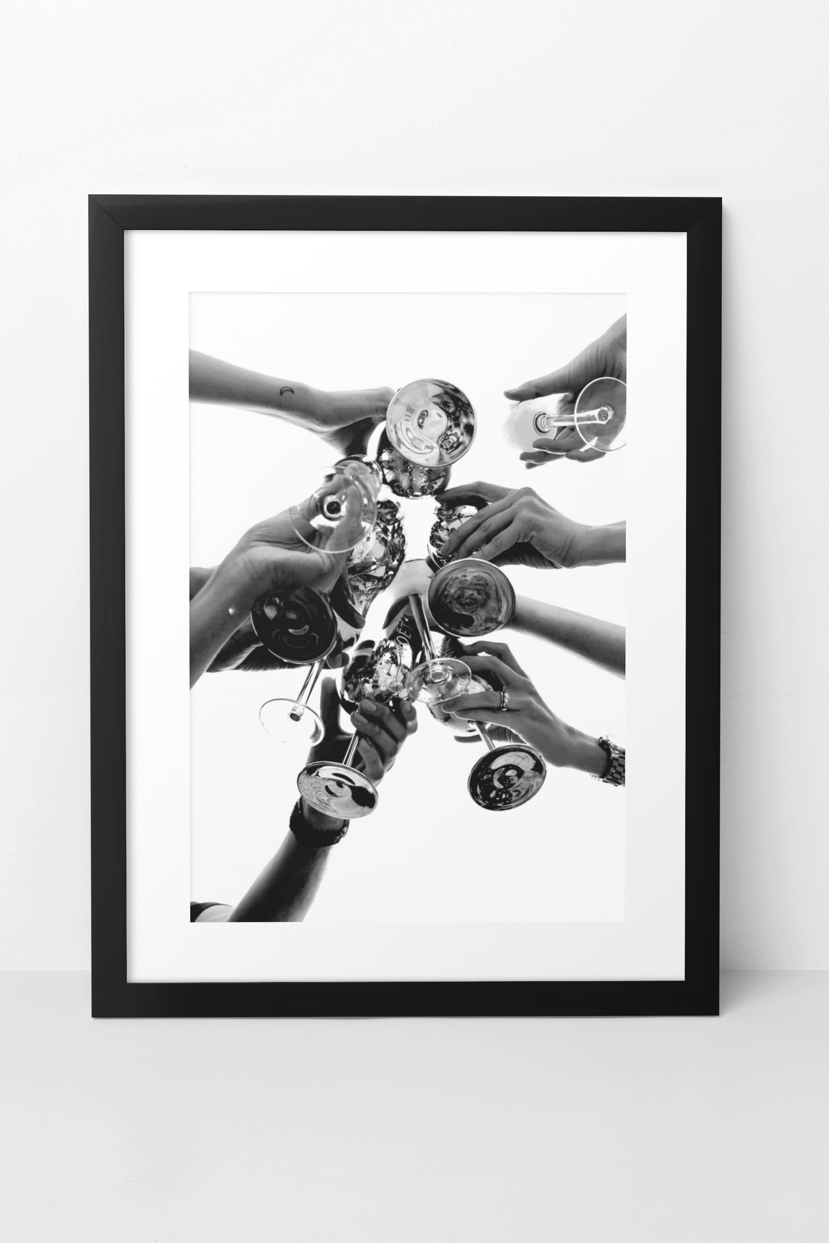 Essential Champaigne Glasses Celebration Wall Art | Timeless Girly Black & White Room Decor