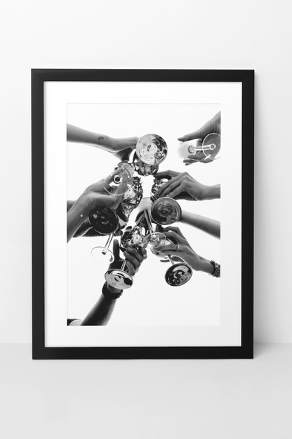 Essential Champaigne Glasses Celebration Wall Art | Timeless Girly Black & White Room Decor