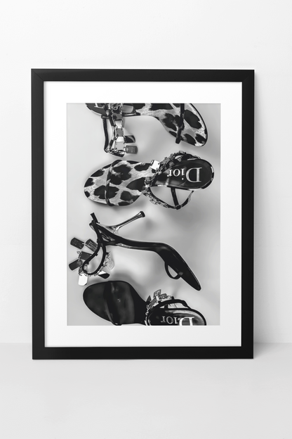 90s Vintage Chic Designer Heel Shoes Poster | Timeless Living Room Luxury Illustration Decor
