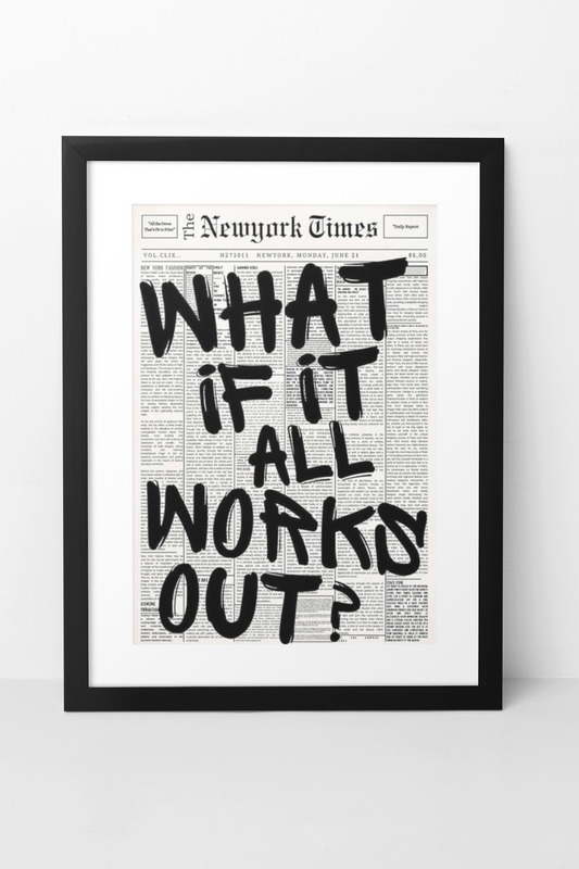 Vintage Was, wenn alles gut ausgeht? Deko | Minimalistisches Zeitschriftenzitat Fashion Wandbild