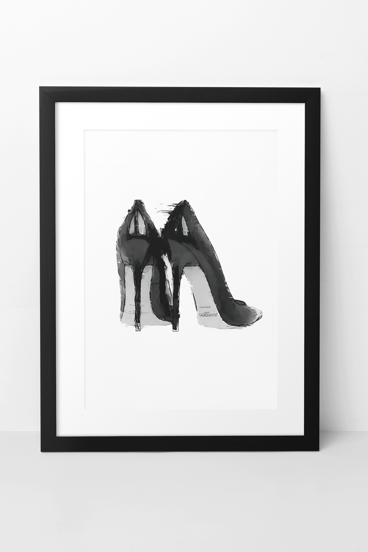 Illustrated Black & White Fashion Heel Shoes Room Decor | Y2K Feminine 90s Style Wall Art