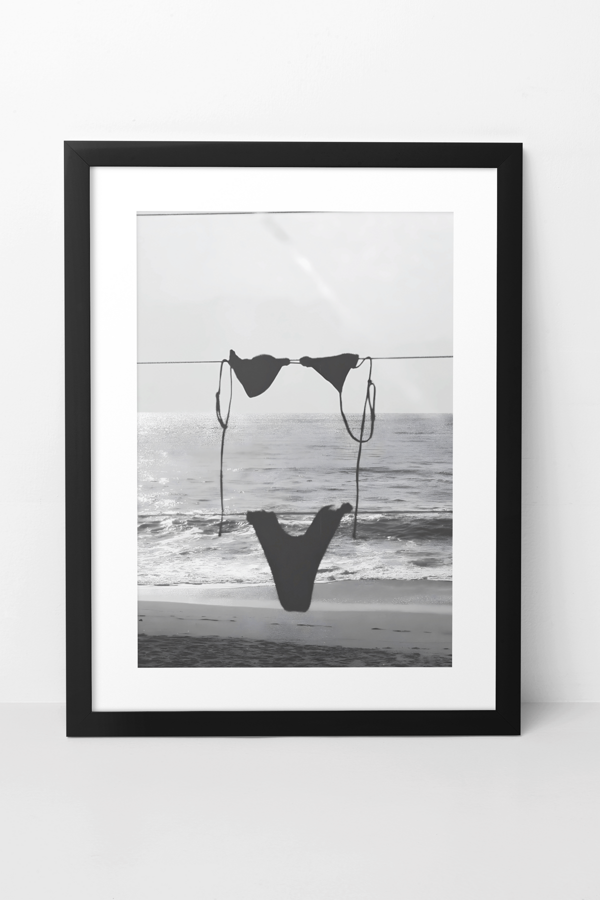 Vintage Hanging Bikini On Beach Wall Art | Coastal Girly Summer Aesthetics Room Decor