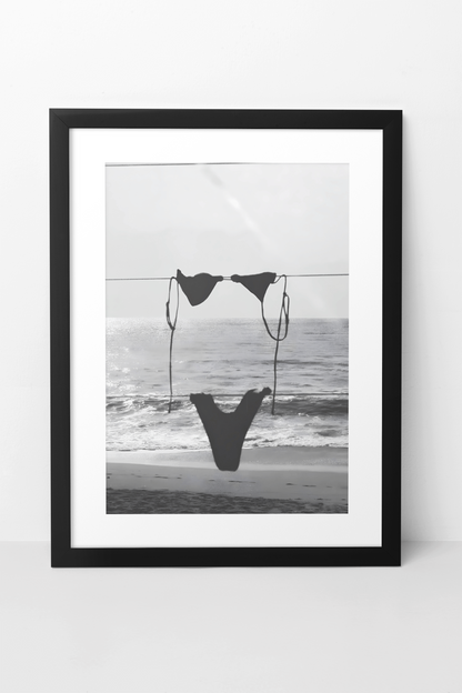 Vintage Hanging Bikini On Beach Wall Art | Coastal Girly Summer Aesthetics Room Decor