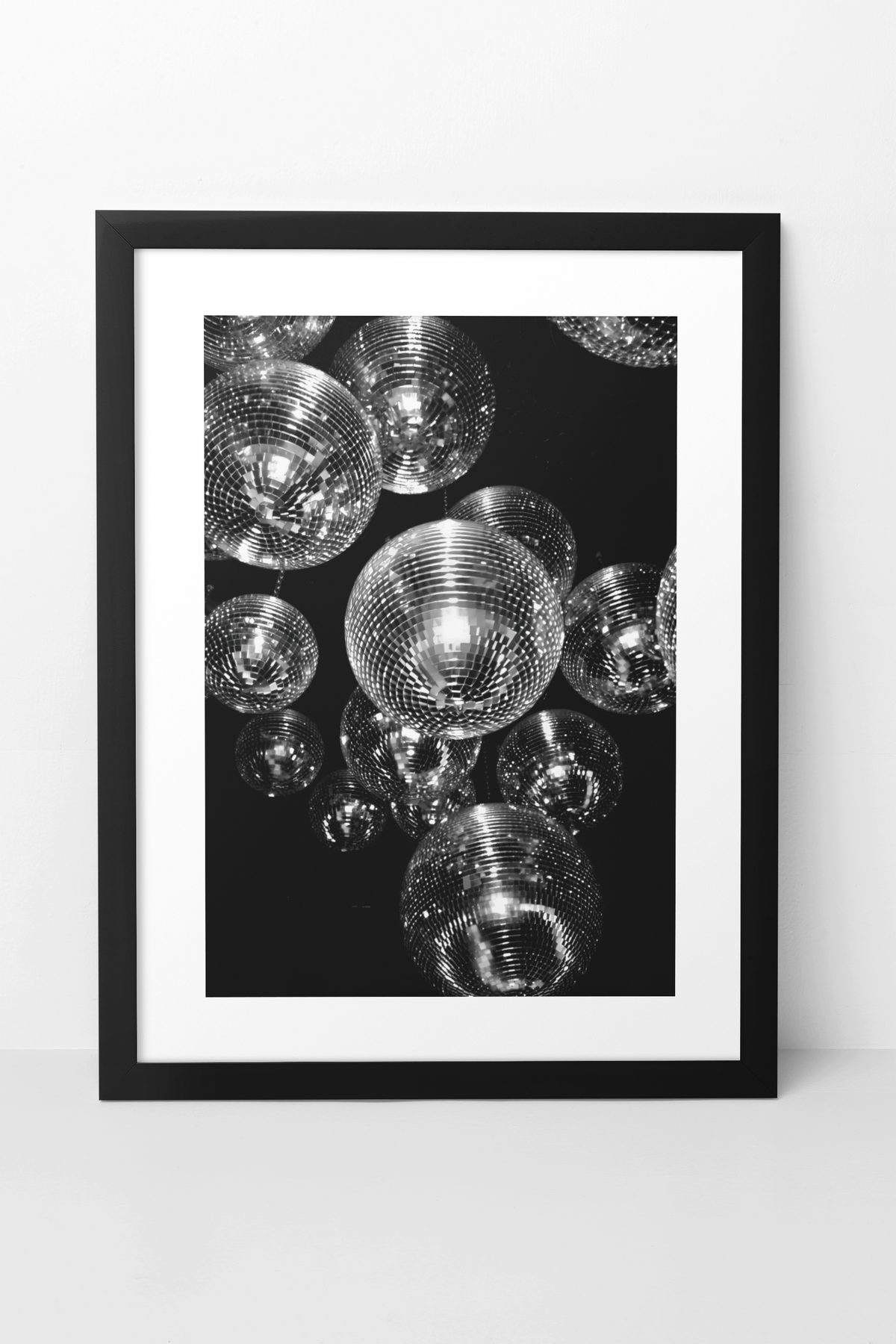 Vintage 90s Disco Balls Aesthetics Room Wall Mount | Minimalistic Black & White Celebration Night Poster