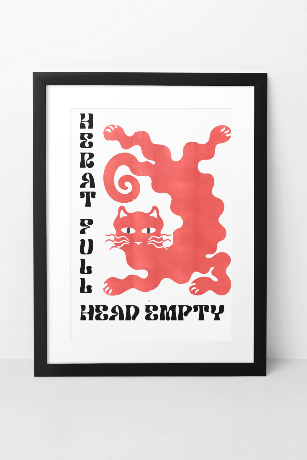 Minimalistische Wandhalterung mit „Heart Full Head Empty“-Zitat | Y2K-Poster mit Tierillustration für das Wohnzimmer