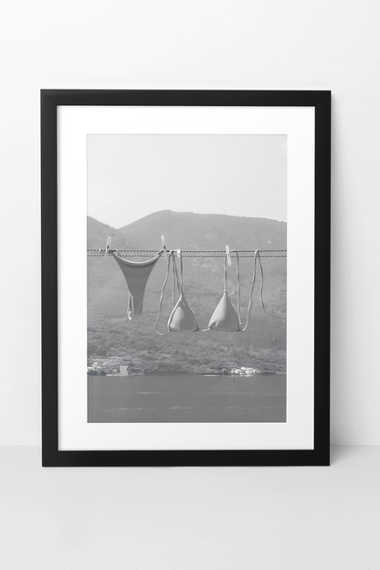 Vintage Bikini Hang Drying On Beach Aesthetics Decor | Gift For Her, Coastal Summer Dorm Poster