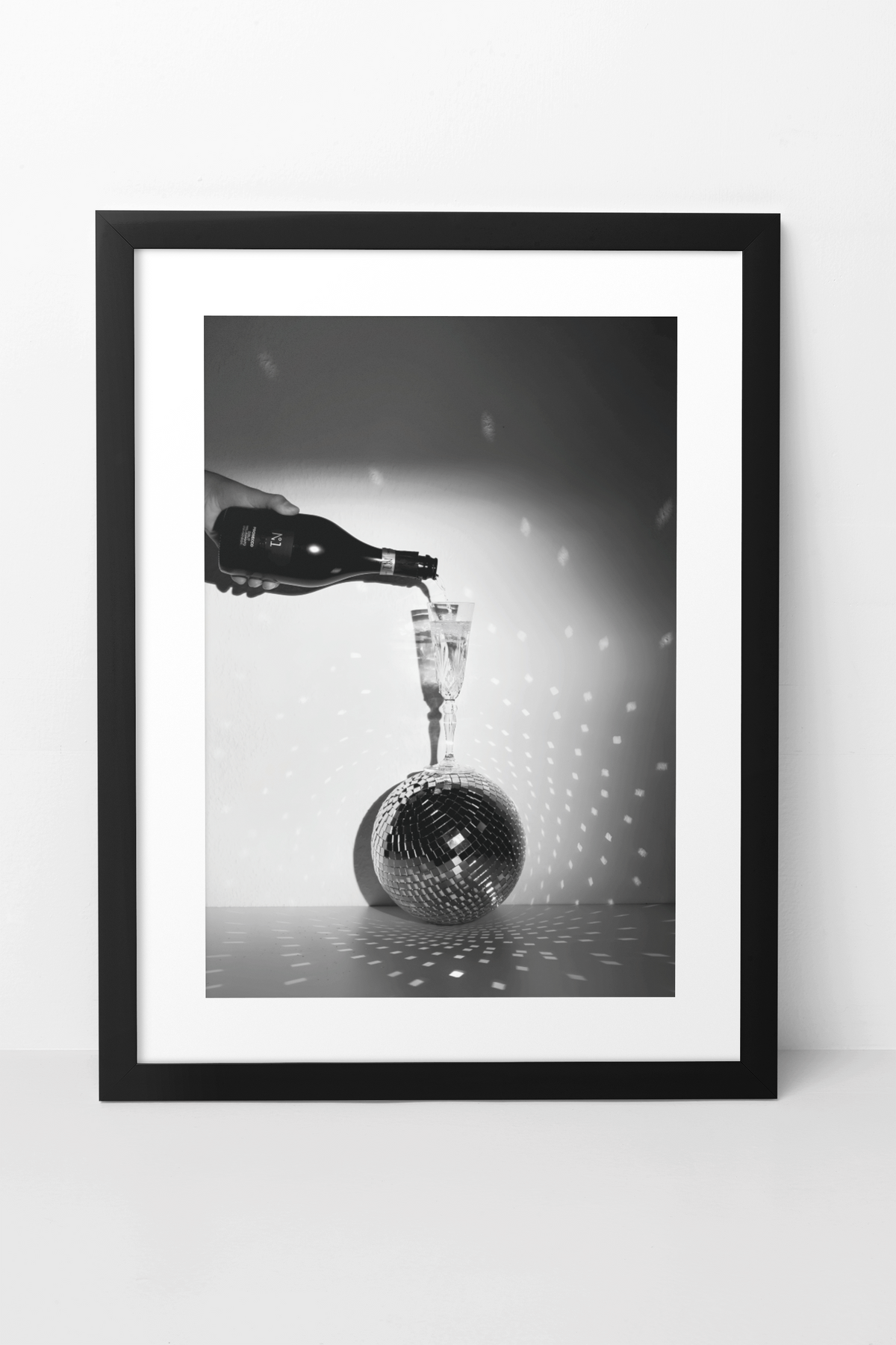 Champaigne Glass On Disco Ball Poster | Elegant Celebration Fashion Aesthetics Wall Mount