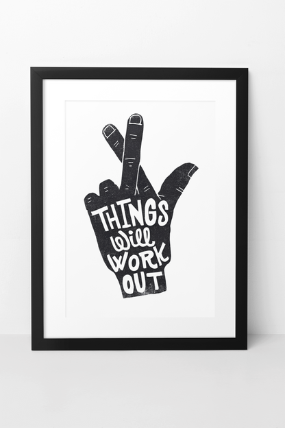 Things Will Work Out Fingers Crossed Poster | Y2K Black and White Fashion Decor