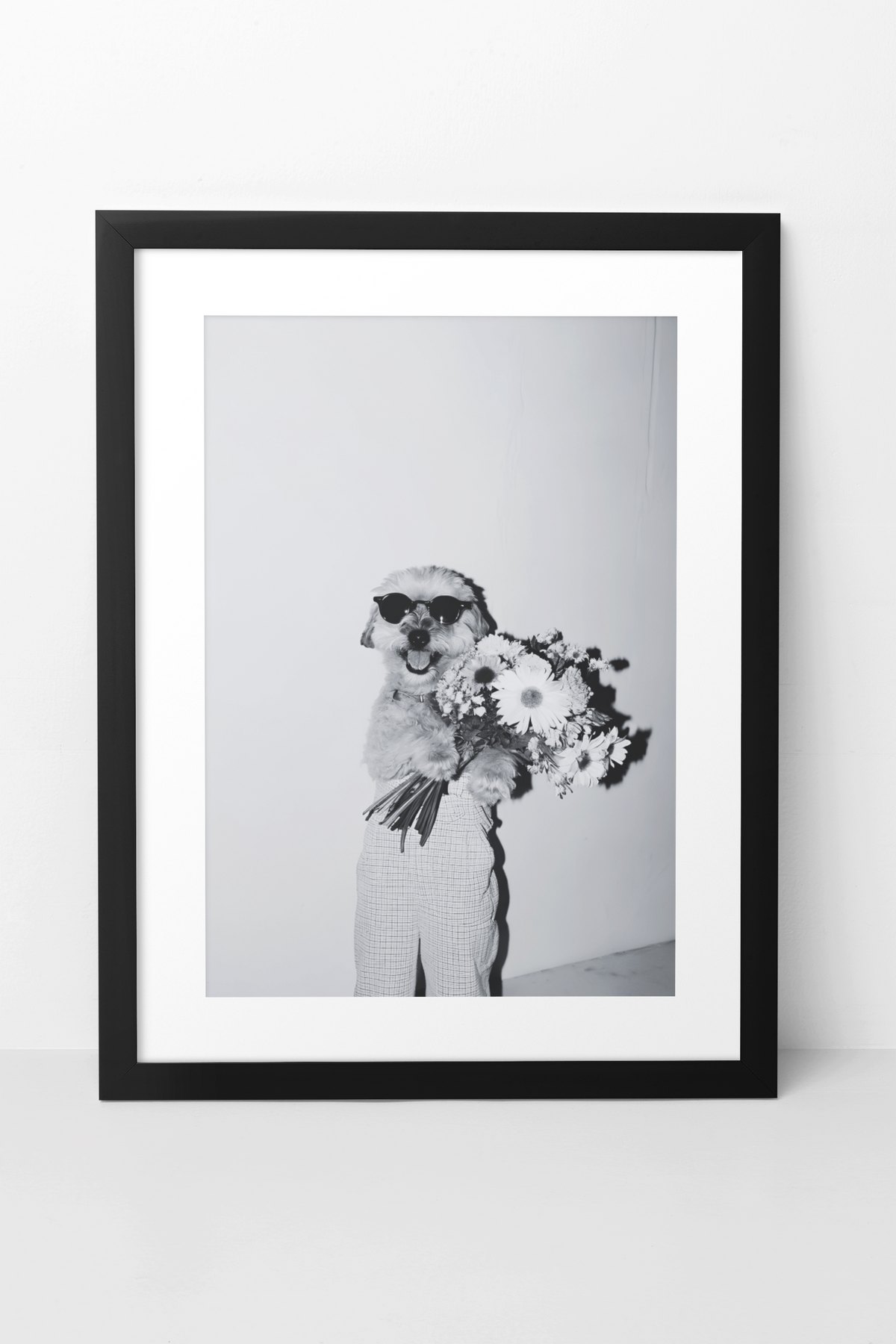 Aesthetic Cute Dog Holding Flowers Illustration Decor | Y2K Fashion Home Animal Gif For Lover Poster